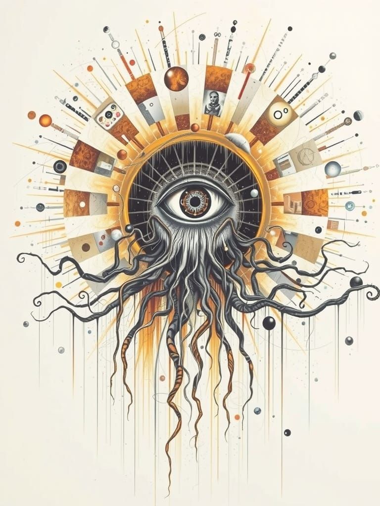 Surreal Eyeball with Biomechanical Tendrils in Vibrant Digit...