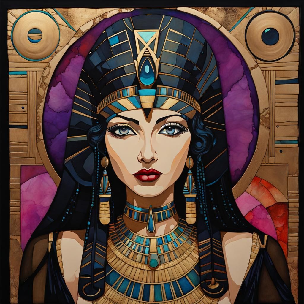 Surreal Egyptian Goddess Portrait in Grunge Style