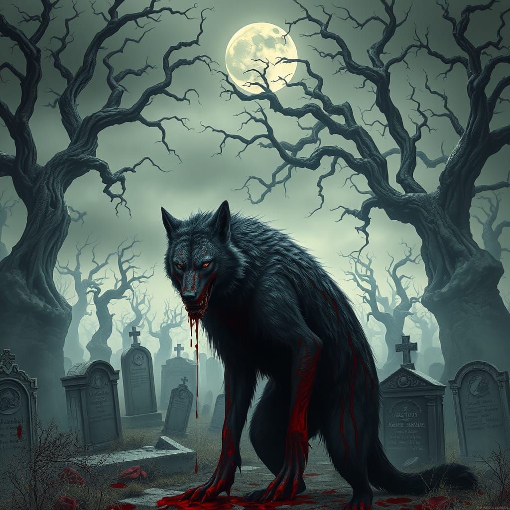 Blood-soaked Werewolf Haunts Forgotten Cemetery at Dusk