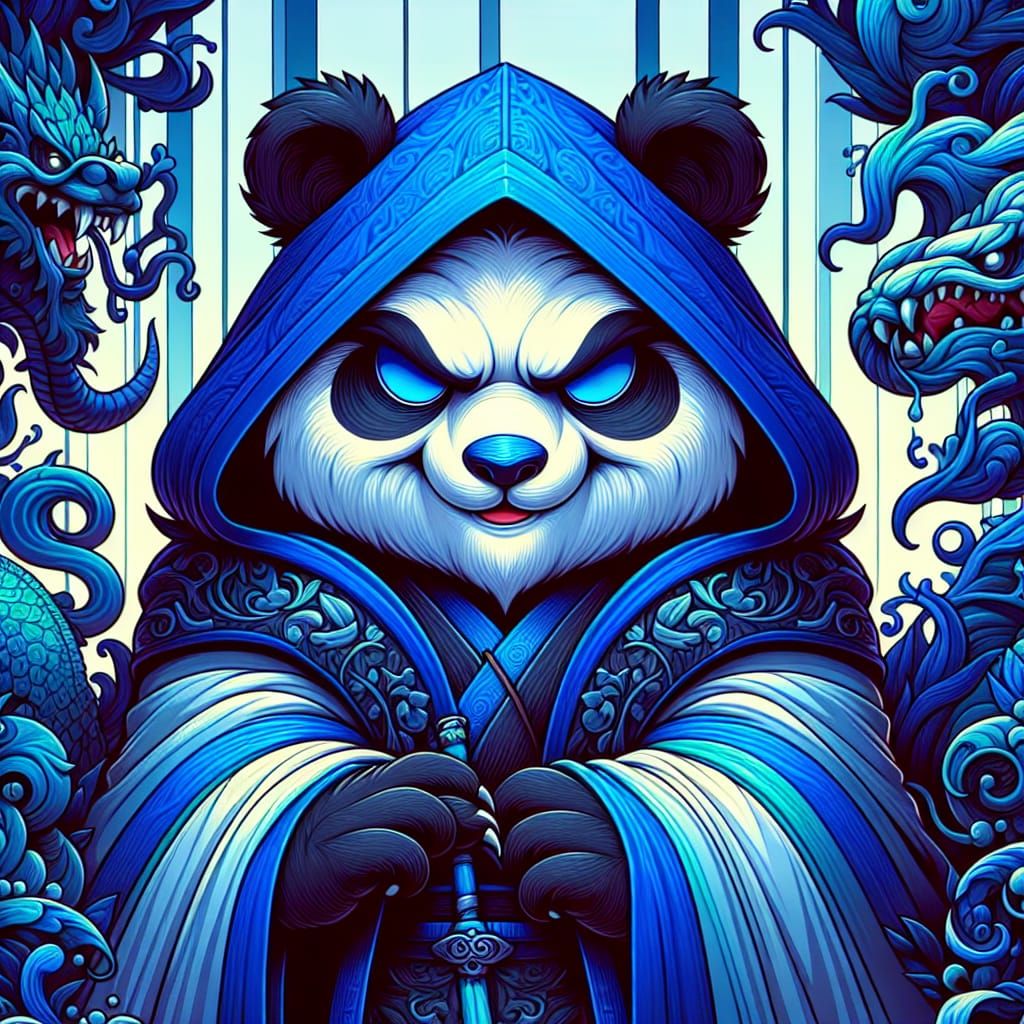 Fantastical Panda Bear in Deep Blue Cloak
