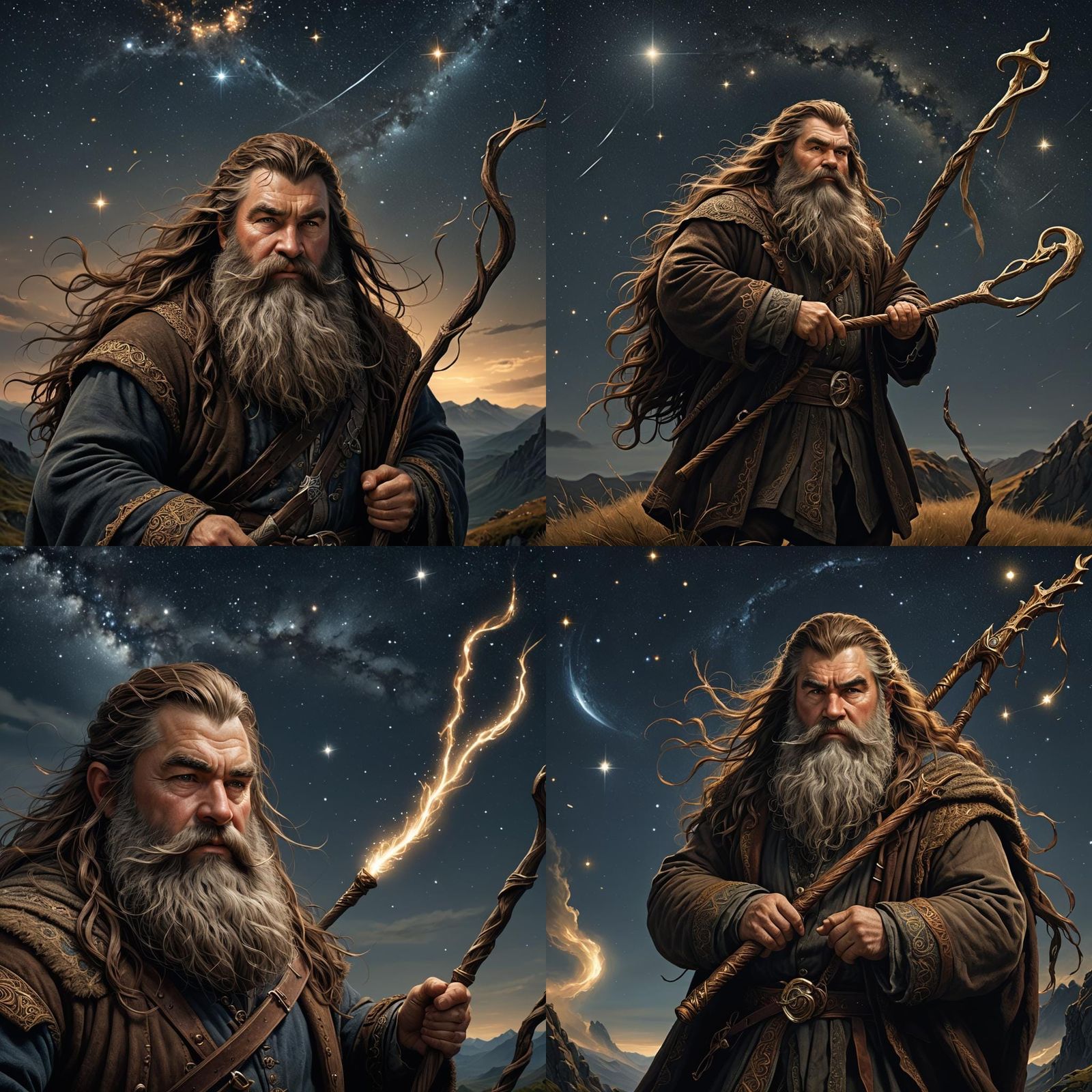 Dwarf in Middle Earth Under Starry Night Sky