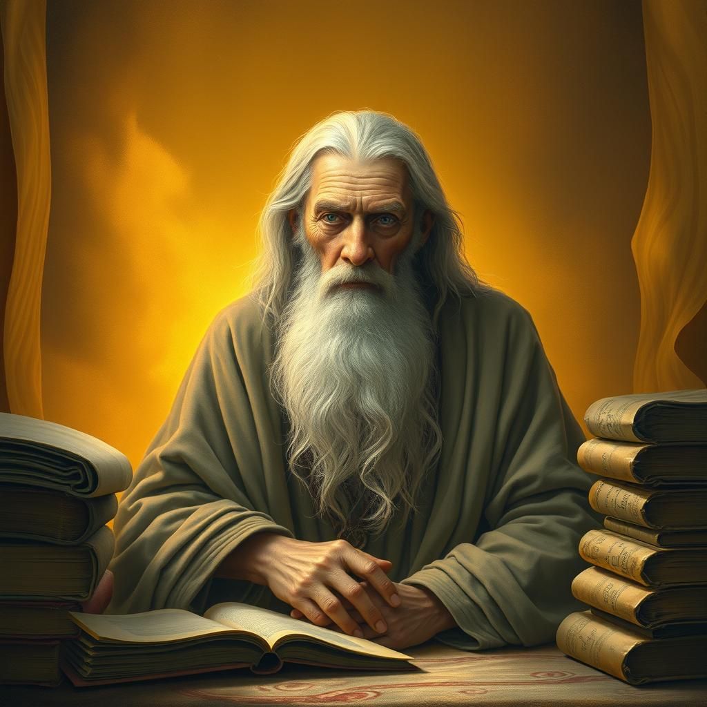 Ancient Sage in Golden Light: Surreal Impressionism