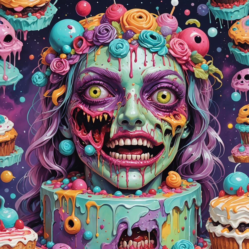 Creepy Cake and Zombie Girl Illustration