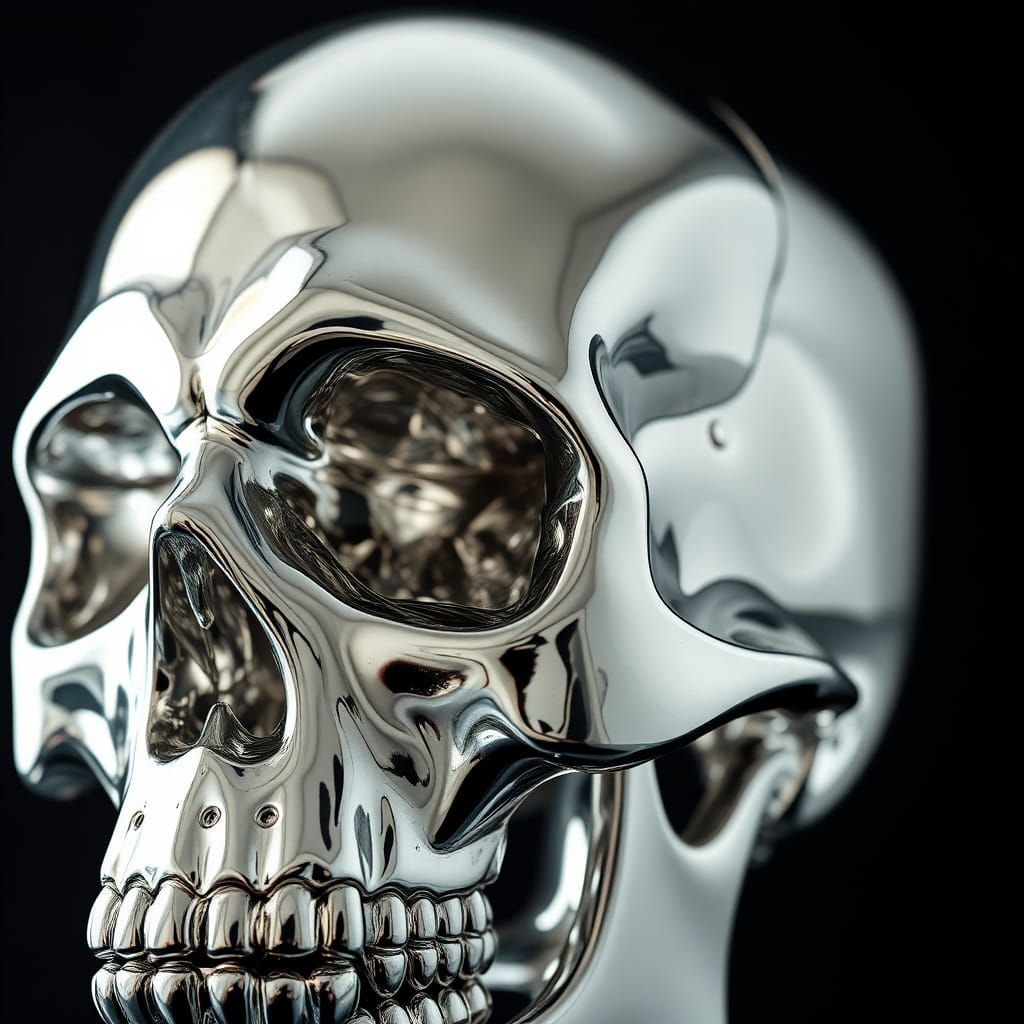 Polished Silver Skull Reflecting Light in Hyper-Realistic De...