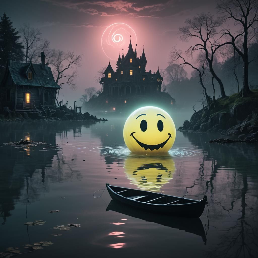 Neon Smiley Face Haunts Lakeside House