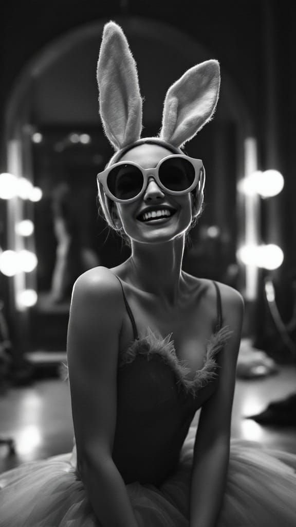 Radiant Ballerina in Sunglasses and Bunny Ears