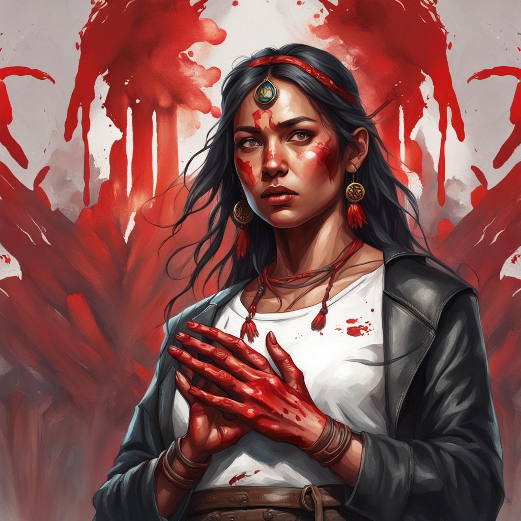 Stern Native Woman Portrait in Hyperdetailed Digital Art