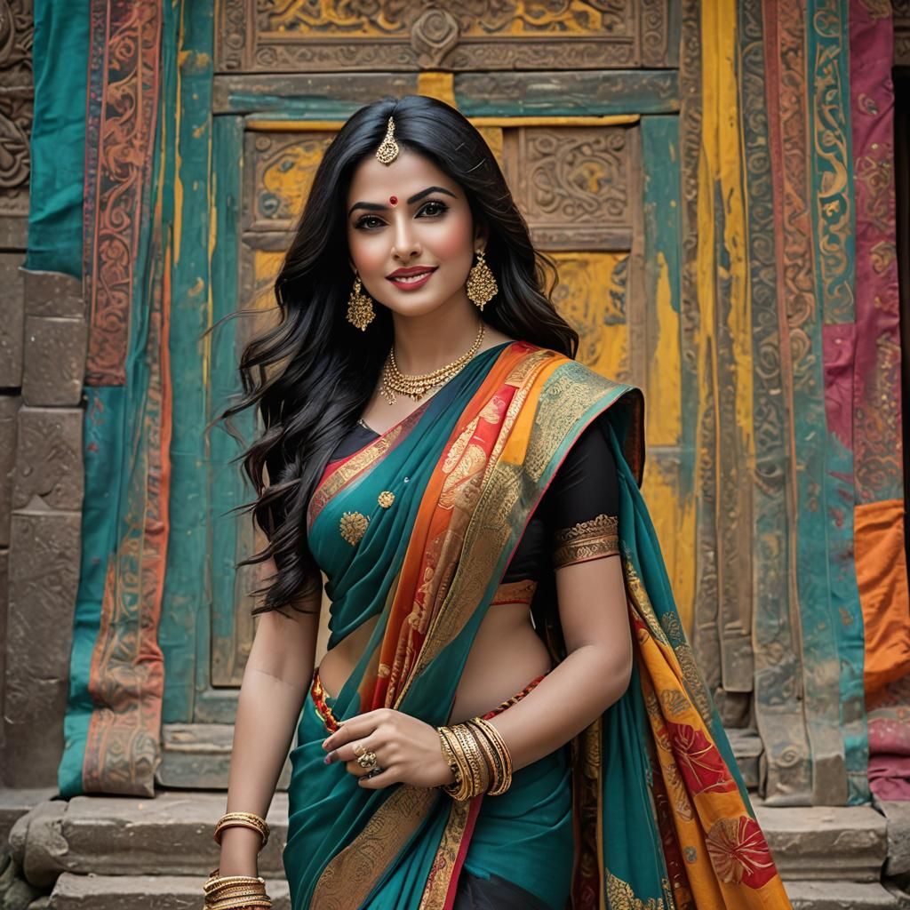 Elegant Woman in Vibrant Saree: 8K Masterpiece