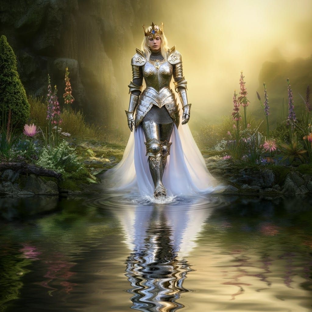 Regal Warrior Princess Walking on Water: Photorealistic Art