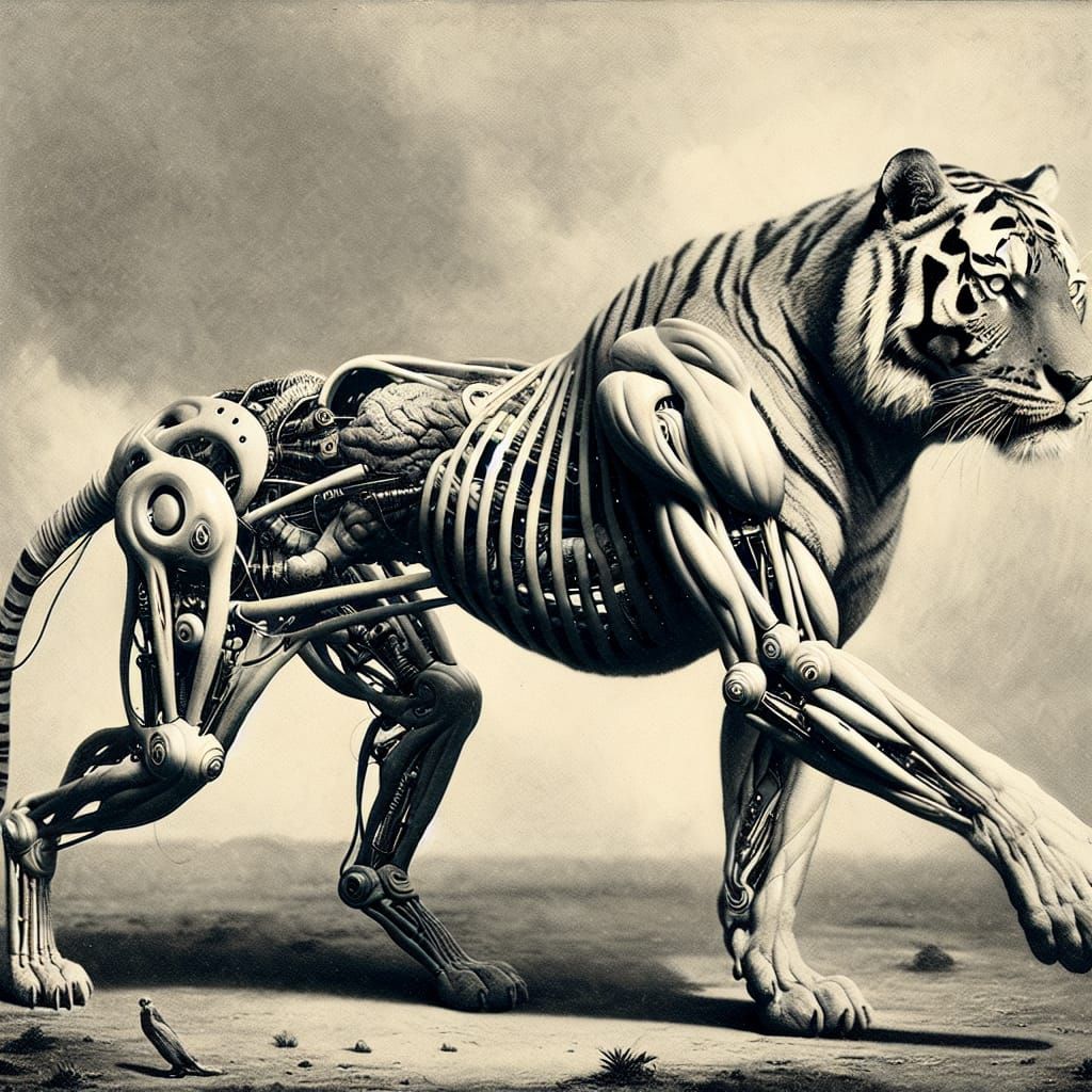 Tiger Defies Conventional Norms in Retrofuturistic Landscape