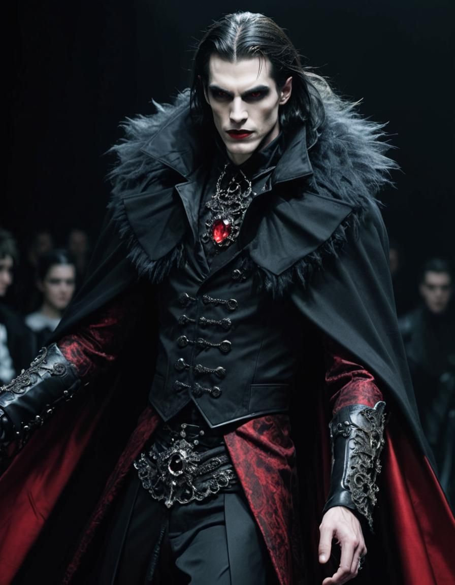 Gothic Vampire King on Catwalk in Biopunk Style