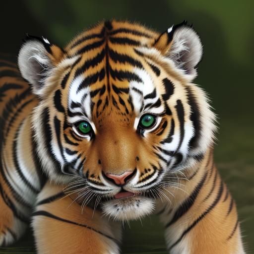 Adorable Green-Eyed Tiger Cub Portrait