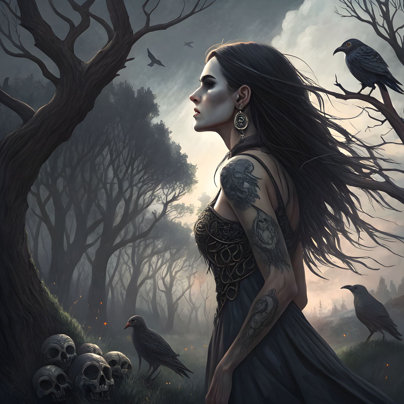 Ethereal Dark Witch Portrait in Gothic Fantasy Style
