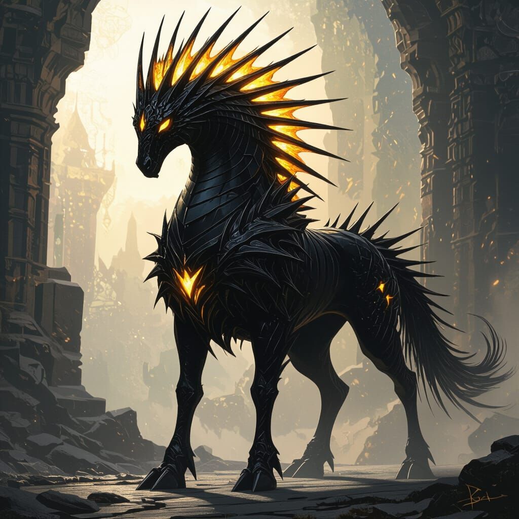 Dark Fantasy Creature with Glowing Mane