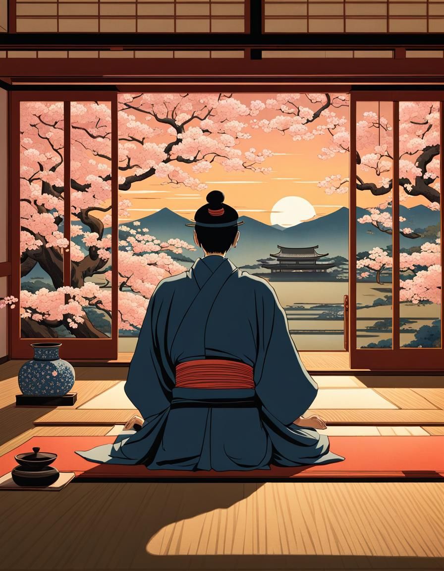 Sensei in Dojo: Vivid Ukiyo-e Illustration
