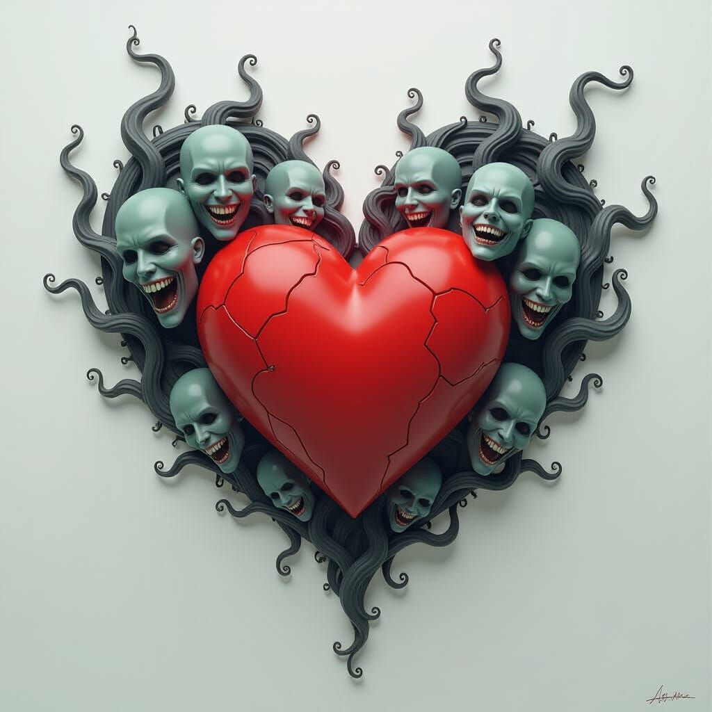 Fading Heart Surrounded by Dark Mist