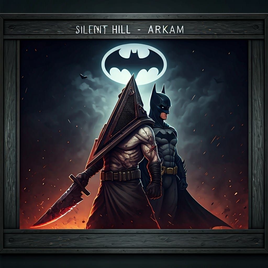 Chibi Pyramid Head and Batman in Neon City