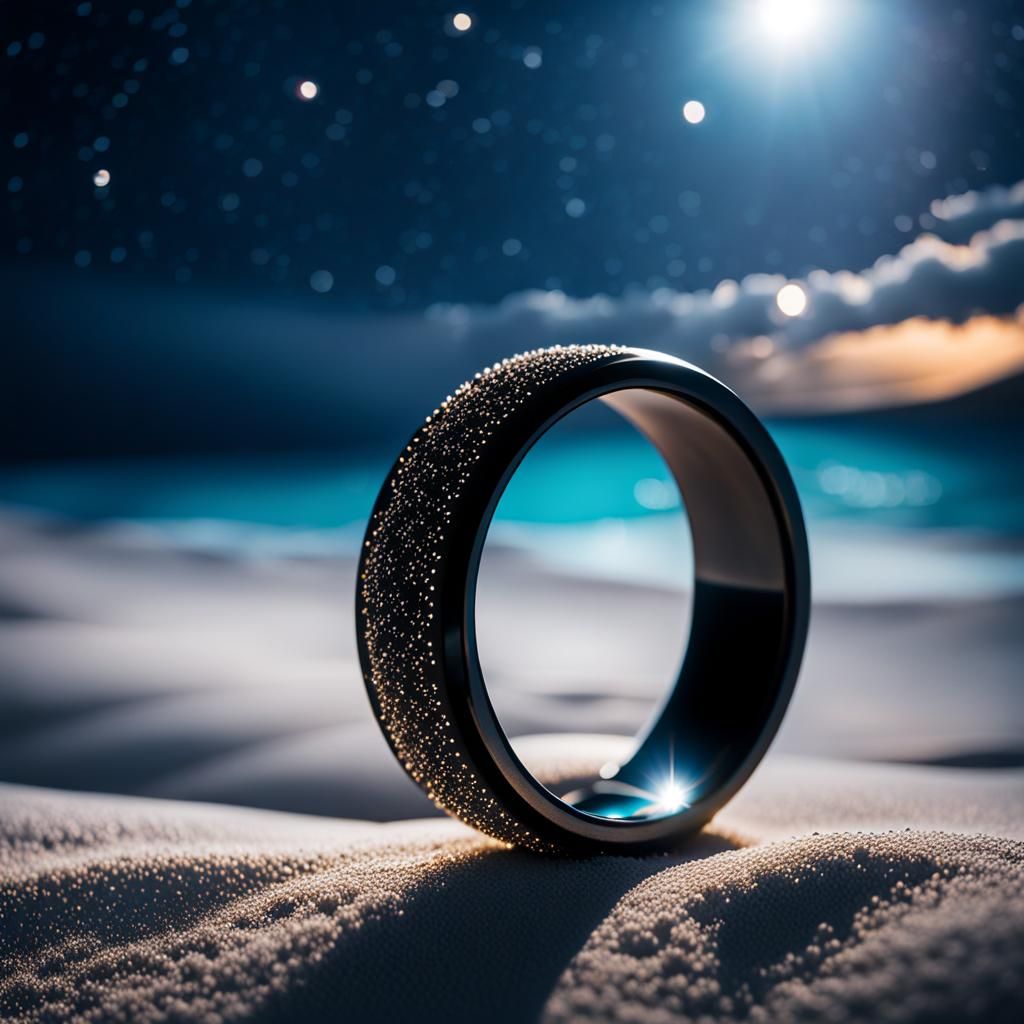 Ring on White Sand Under Starry Sky