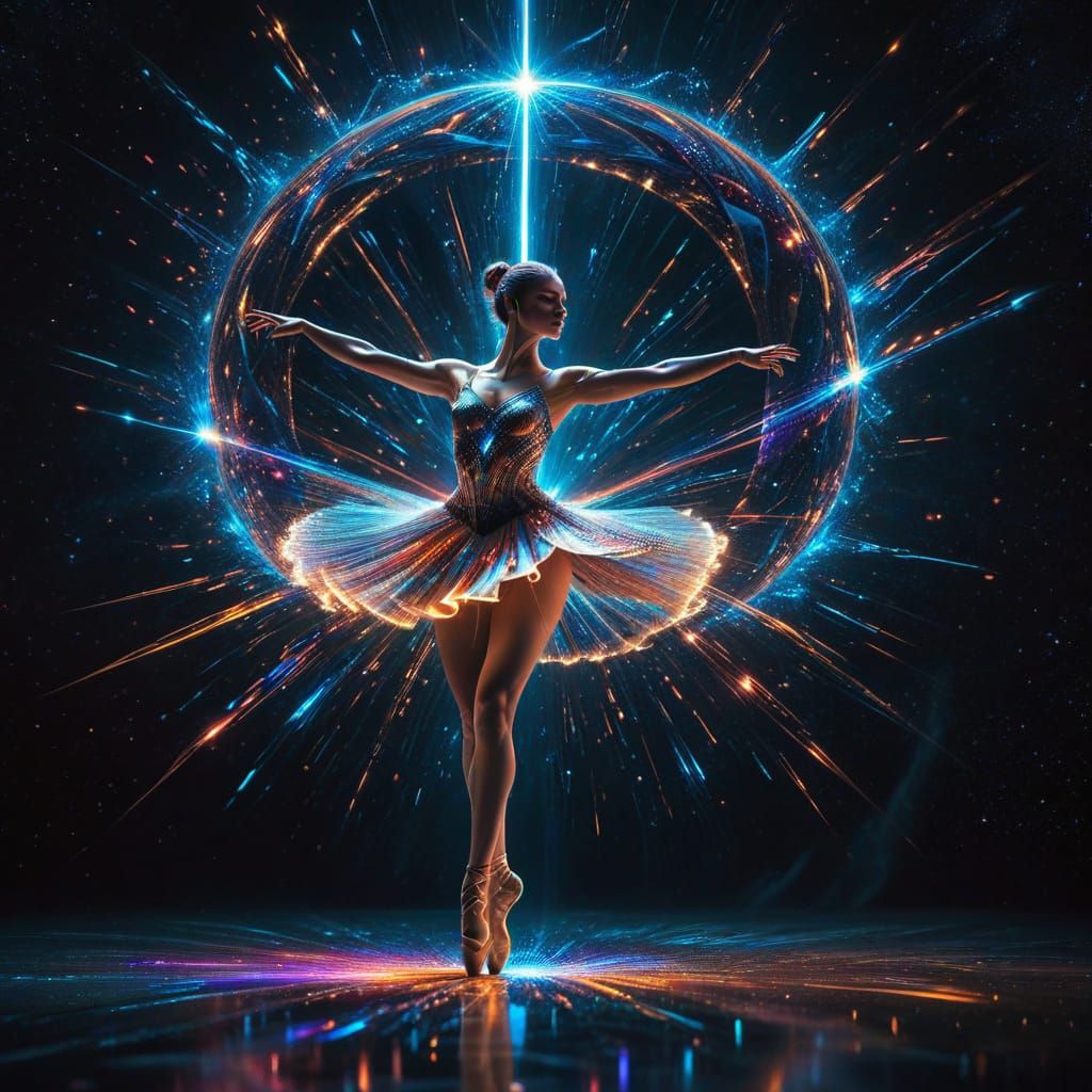 Ballerina of Lasers on Meteor in Deep Space