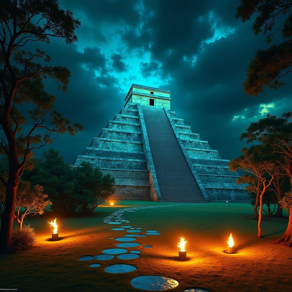 Vibrant Chichen Itza Mayan Ruins in a Fantastical World