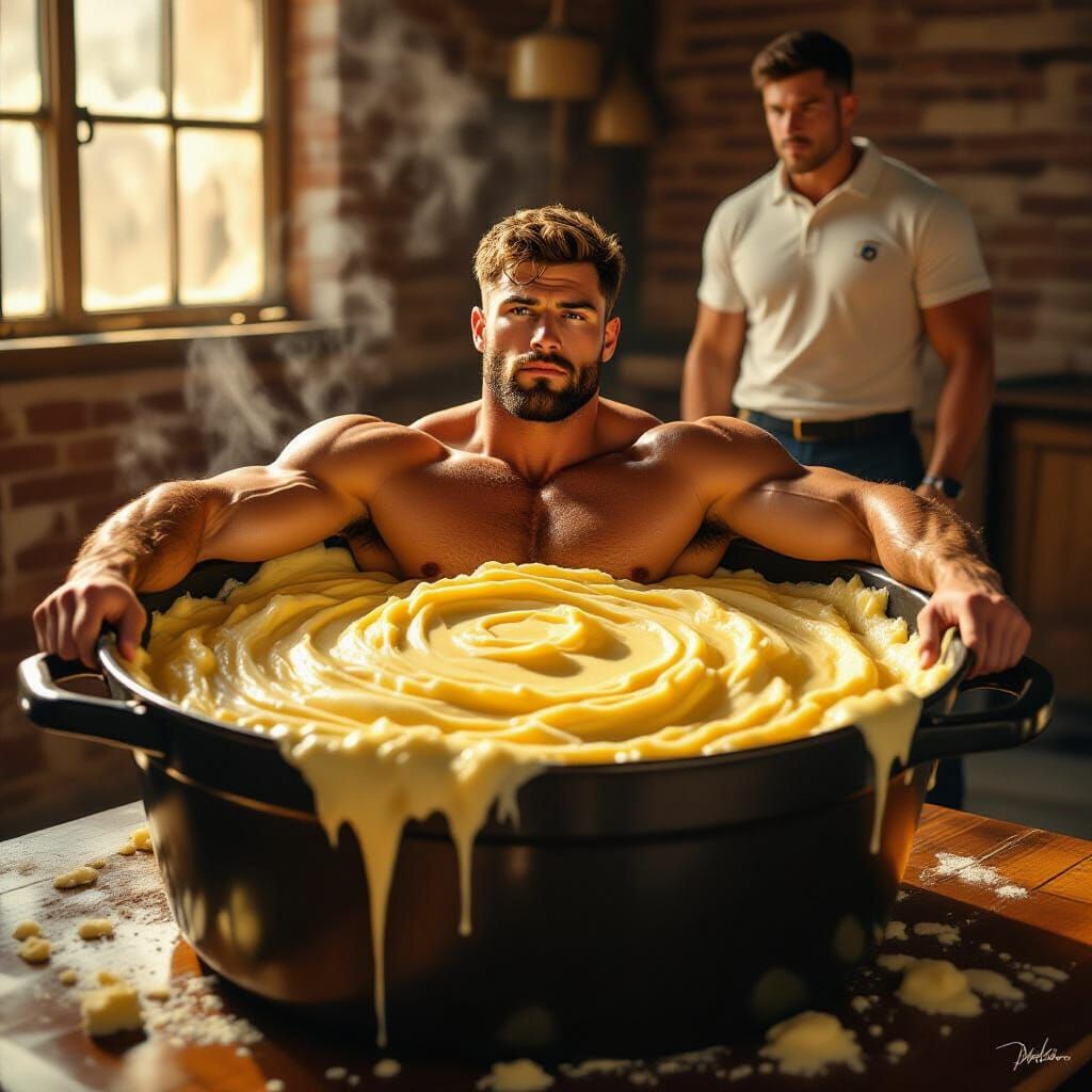 Football Player Submerged in Cake Batter in Cinematic Lighti...