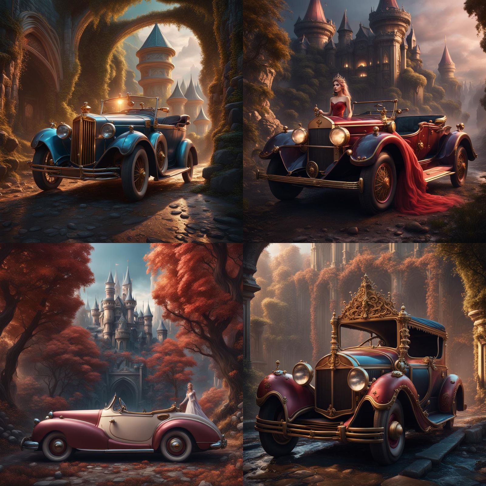 Fantasy Princess in Car: Detailed Matte Painting