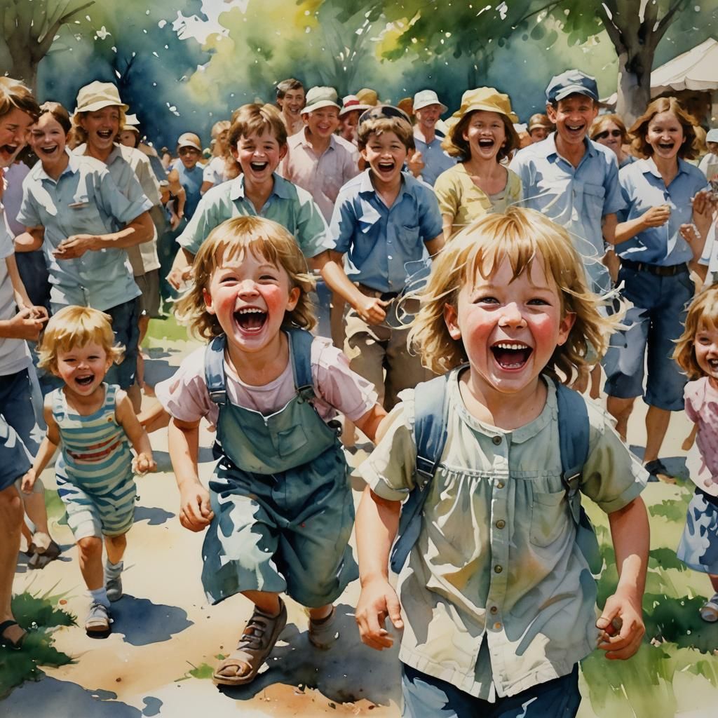 Watercolor Painting of a Laughing Child