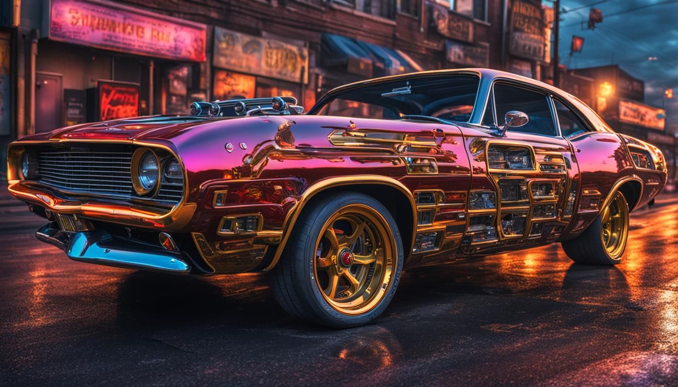 Cyberpunk Muscle Car in Hyperrealistic Detail