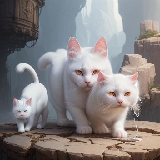 Cute White Cat Drinking Milk: Detailed Matte Painting