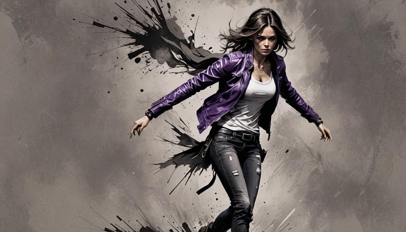 Brunette Woman in Dark Fantasy Street Scene