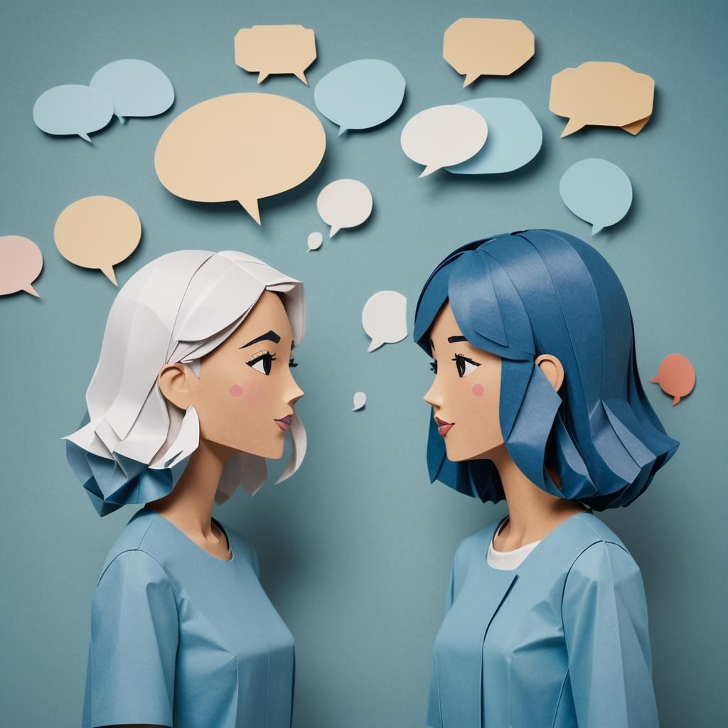 Girls Talking with Origami Papercraft Details