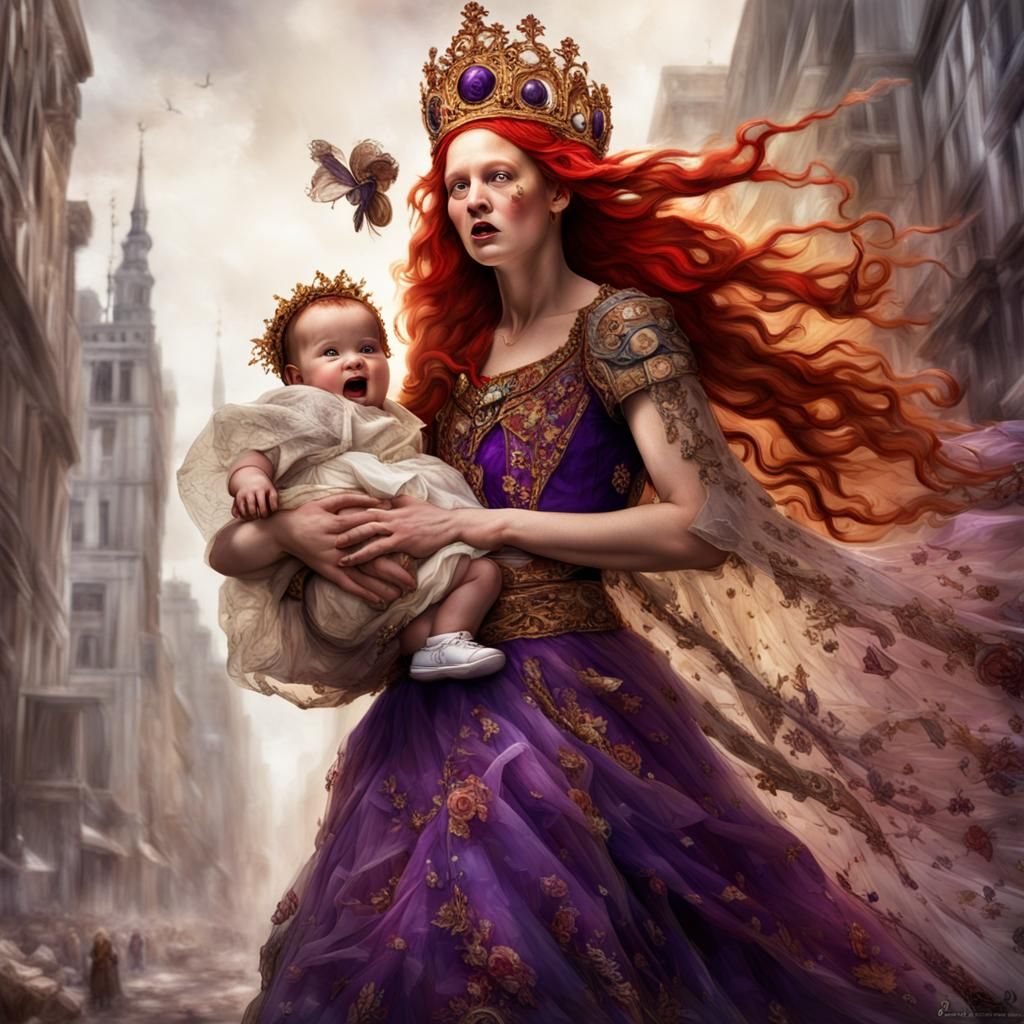 Woman with Headdress and Baby in HDR