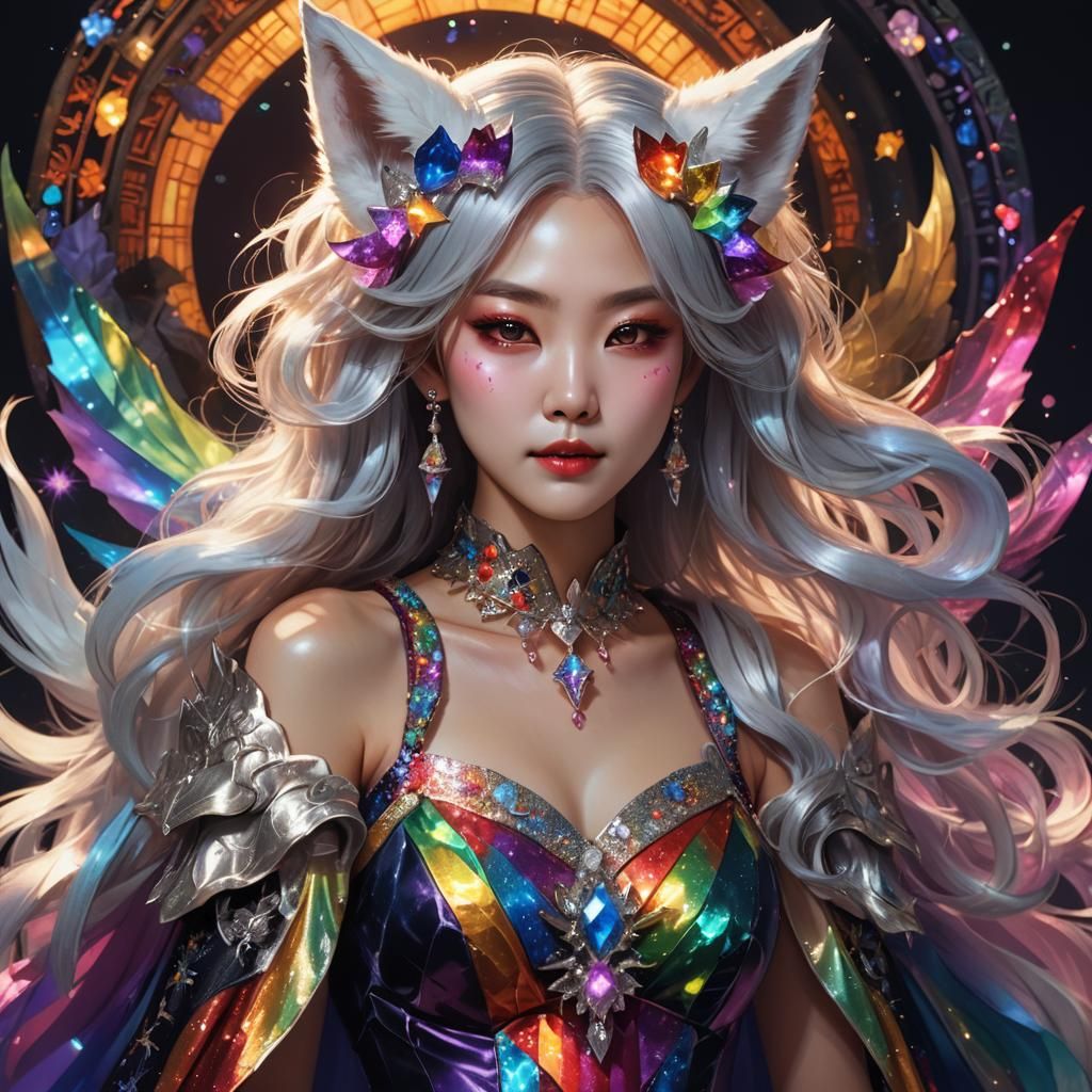 Rainbow Crystal Vampire Queen in Digital Art Style