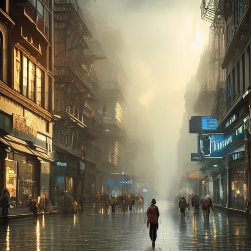 Sunshowers in City Street: Digital Matte Painting