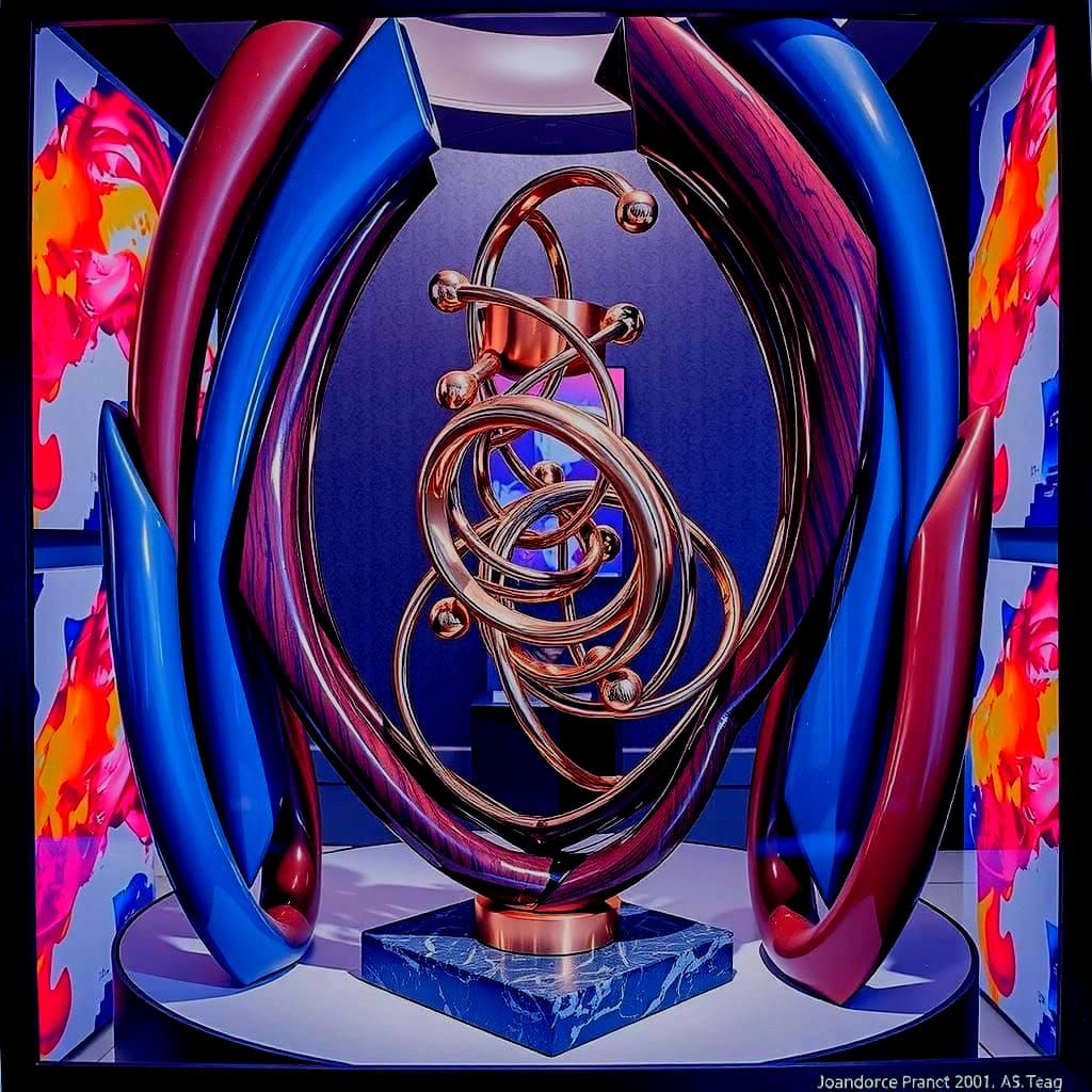 Brass and Wood Sculpture of Abstract Interconnected Shapes