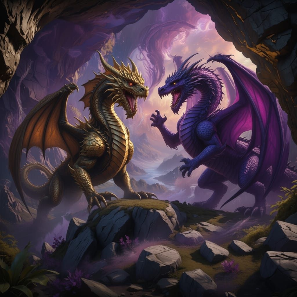 Epic Dragon Battle: Gold vs. Purple