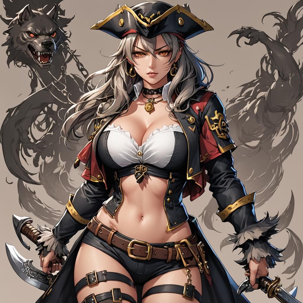 Curvy Werewolf Pirate in Anime Style
