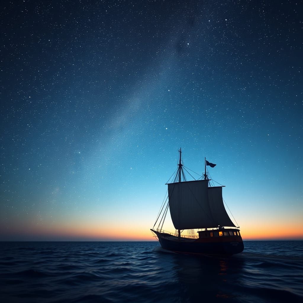 Constellation Sky Above a Sailing Ship