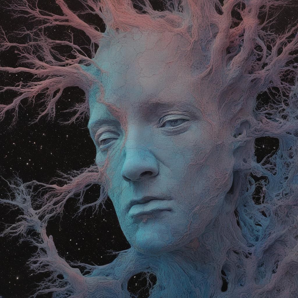 Futuristic Bio Art Face in Infrared Nebula