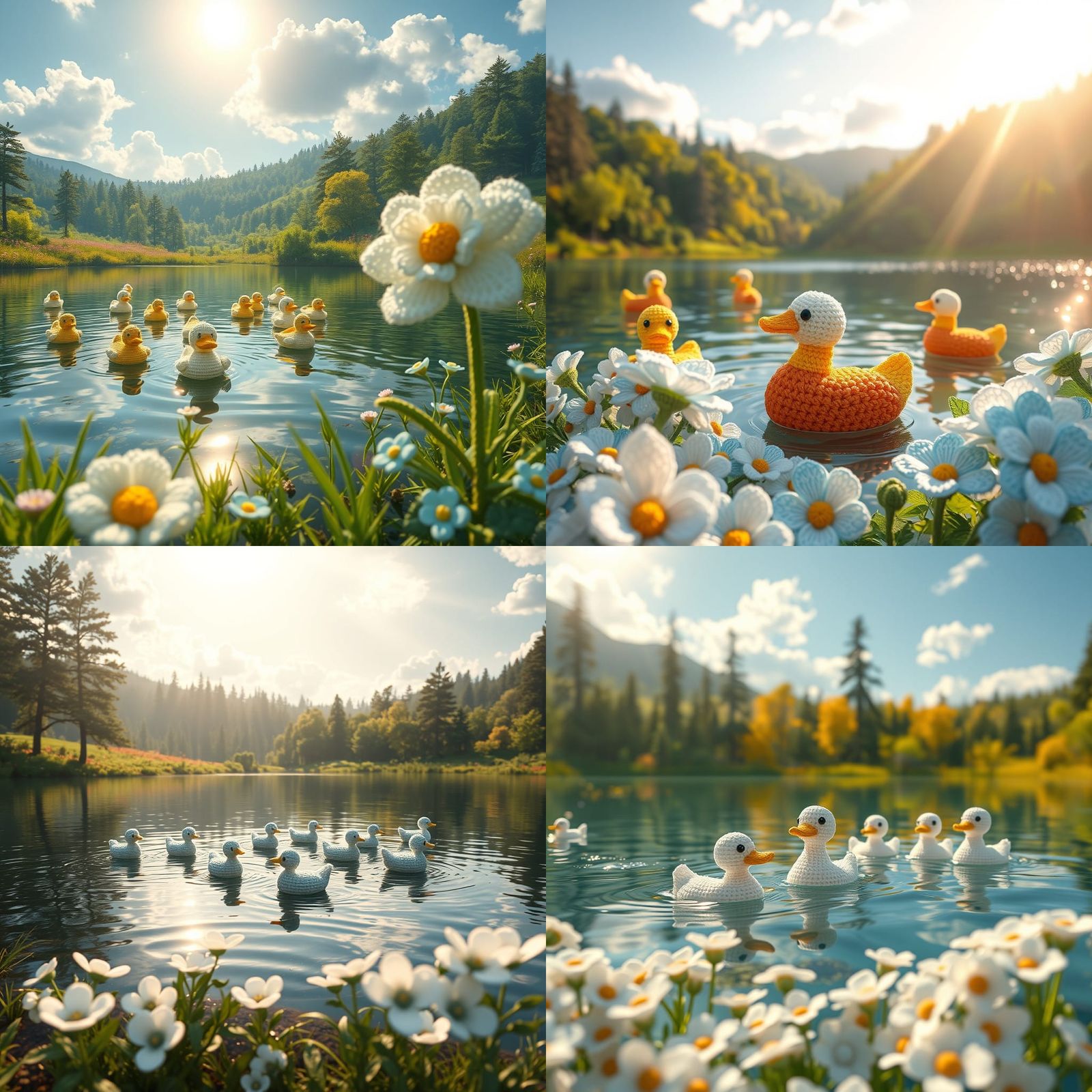 Crochet Ducks in Anime-Inspired 3D Landscape