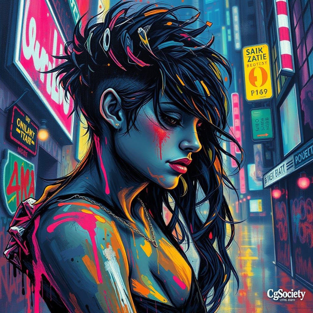Poet Captivated by Impertinent Muse Amidst Neon City