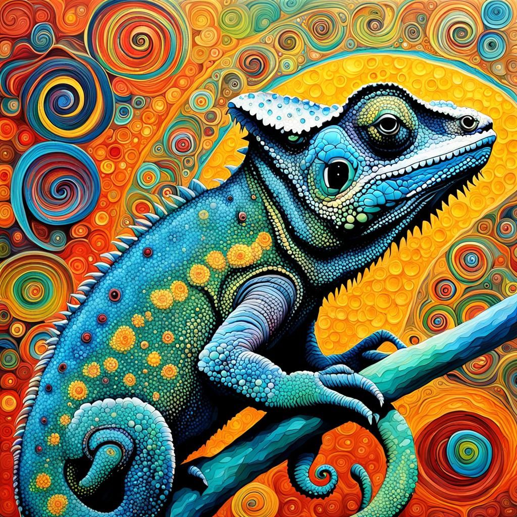 Abstract Chameleon Art in Complementary Colors