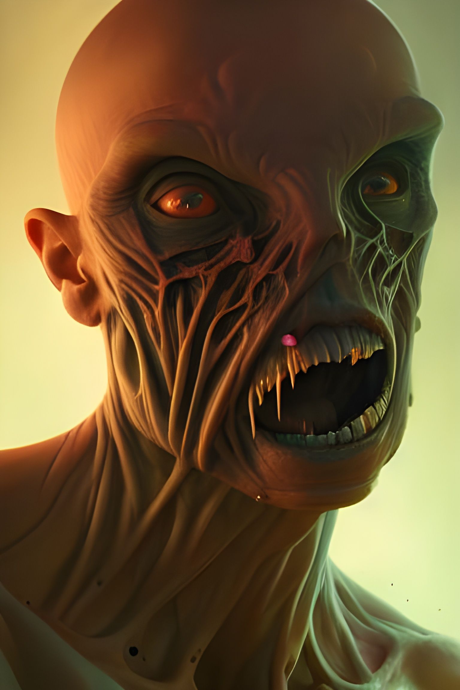 Surreal Mutant Portrait with Sinewy Face Hole