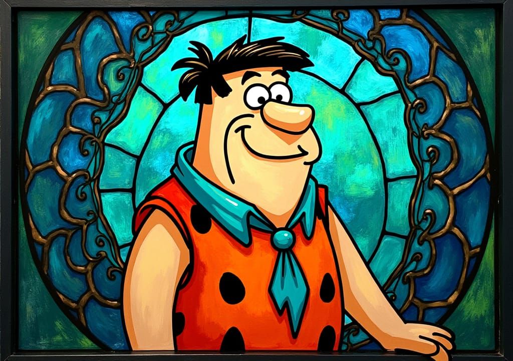 Fred Flintstone in Stained Glass Art Nouveau Portrait