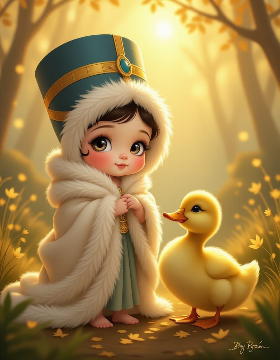 Baby Nefertiti and Duckling in Magical Forest