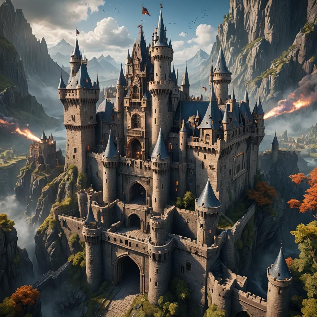 Fantastical Castle Under Attack: Detailed Matte Painting