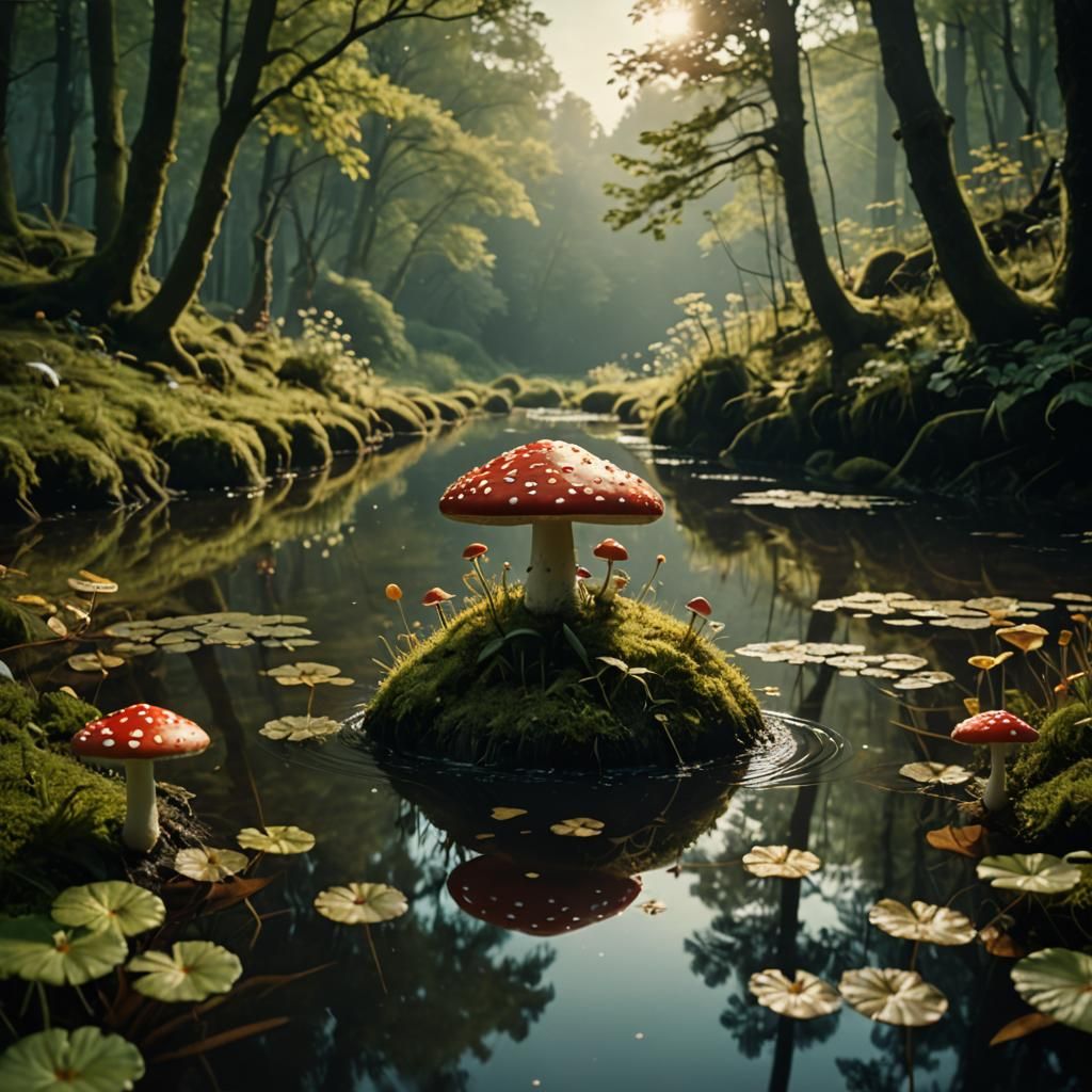 Magical River Journey on a Toadstool