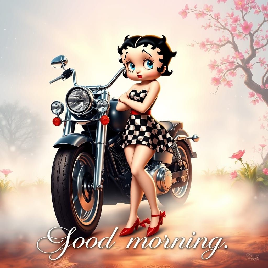 Betty Boop Poses with Chrome Motorcycle in Dreamy Whimsical ...