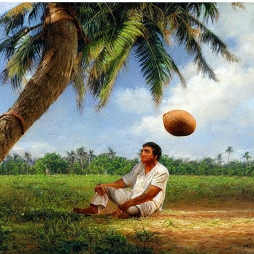 Newton and the Coconut: An Oil Painting