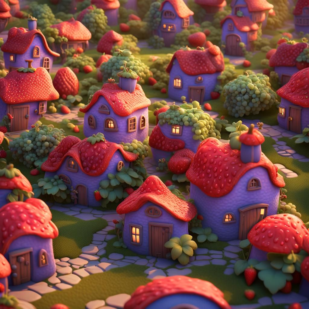 Charming Fruit Village in 3D Digital Art